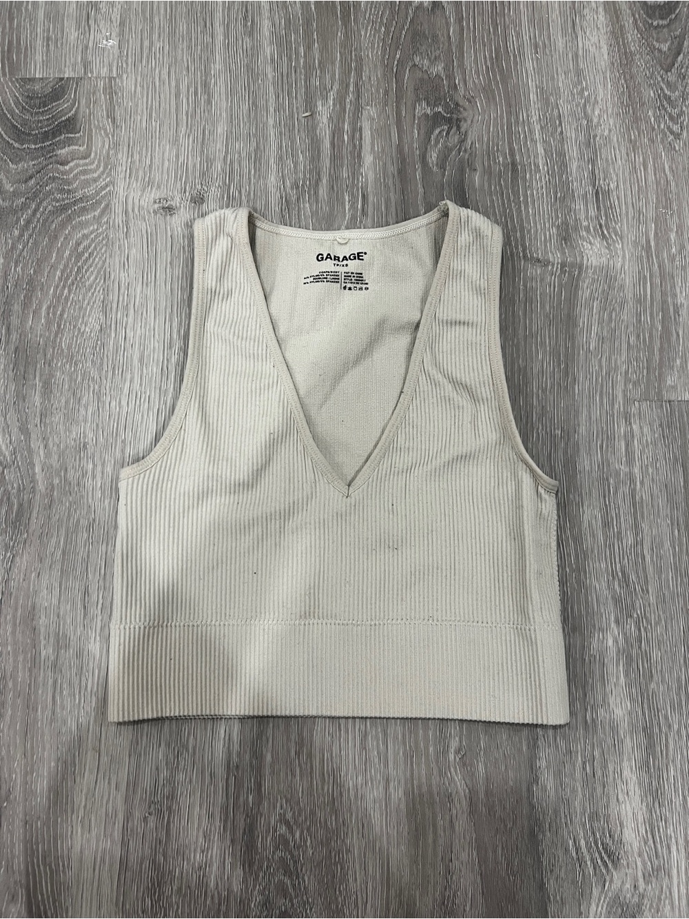 Garage Ribbed V-Neck Crop Tank Top in Cream